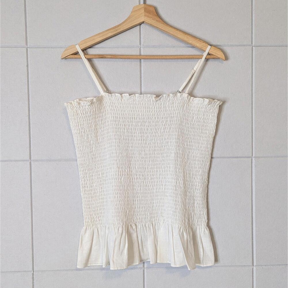 Anthropologie Maeve linen & cotton smocked peplum cami top